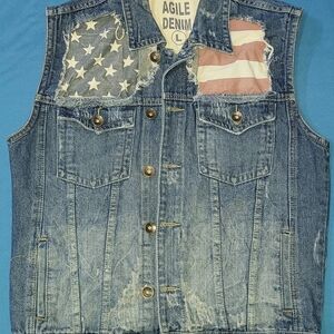 Blue Distressed Vest with Star and Stripe Accents